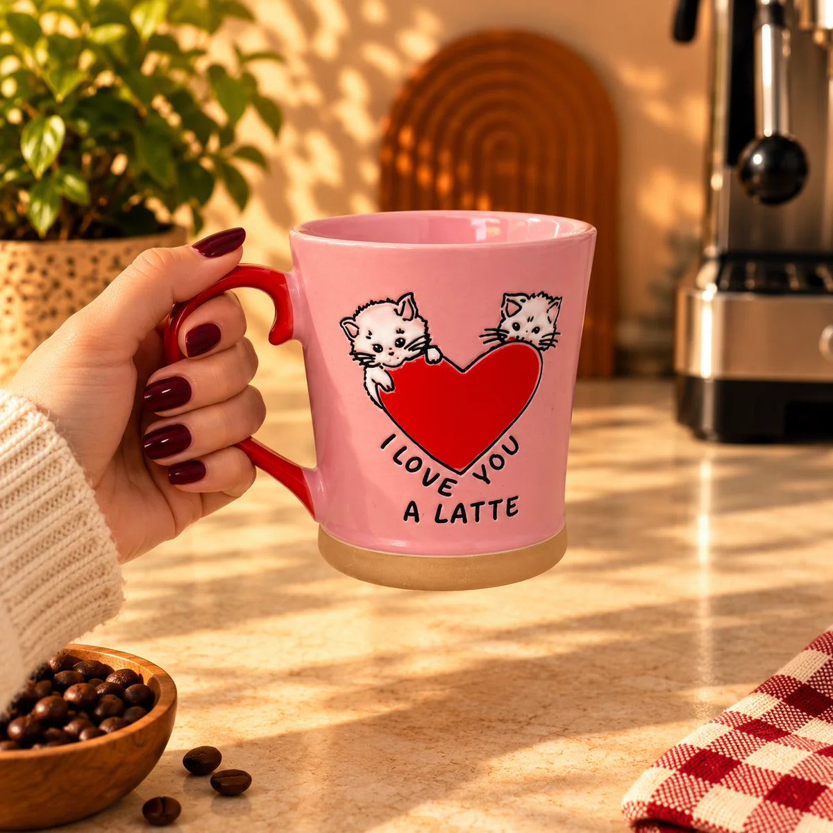 I Love You a Latte Kitten Mug – Pink with Red Handle, 400ml – view 2