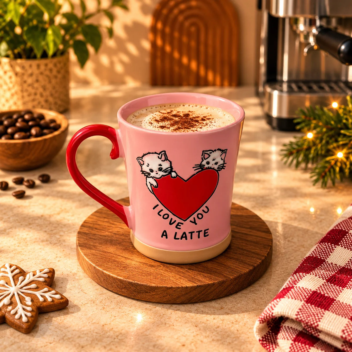 I Love You a Latte Kitten Mug – Pink with Red Handle, 400ml – view 3