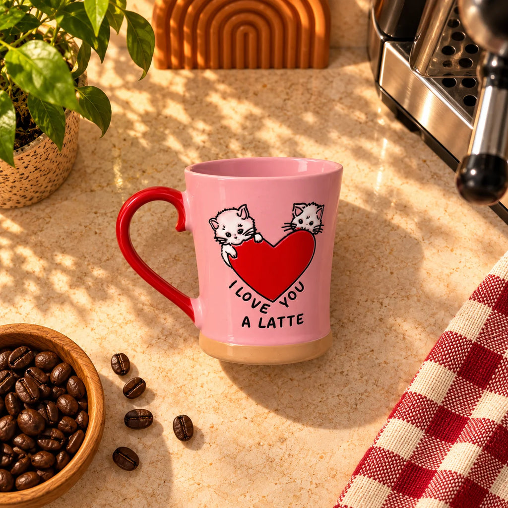 I Love You a Latte Kitten Mug – Pink with Red Handle, 400ml – view 4