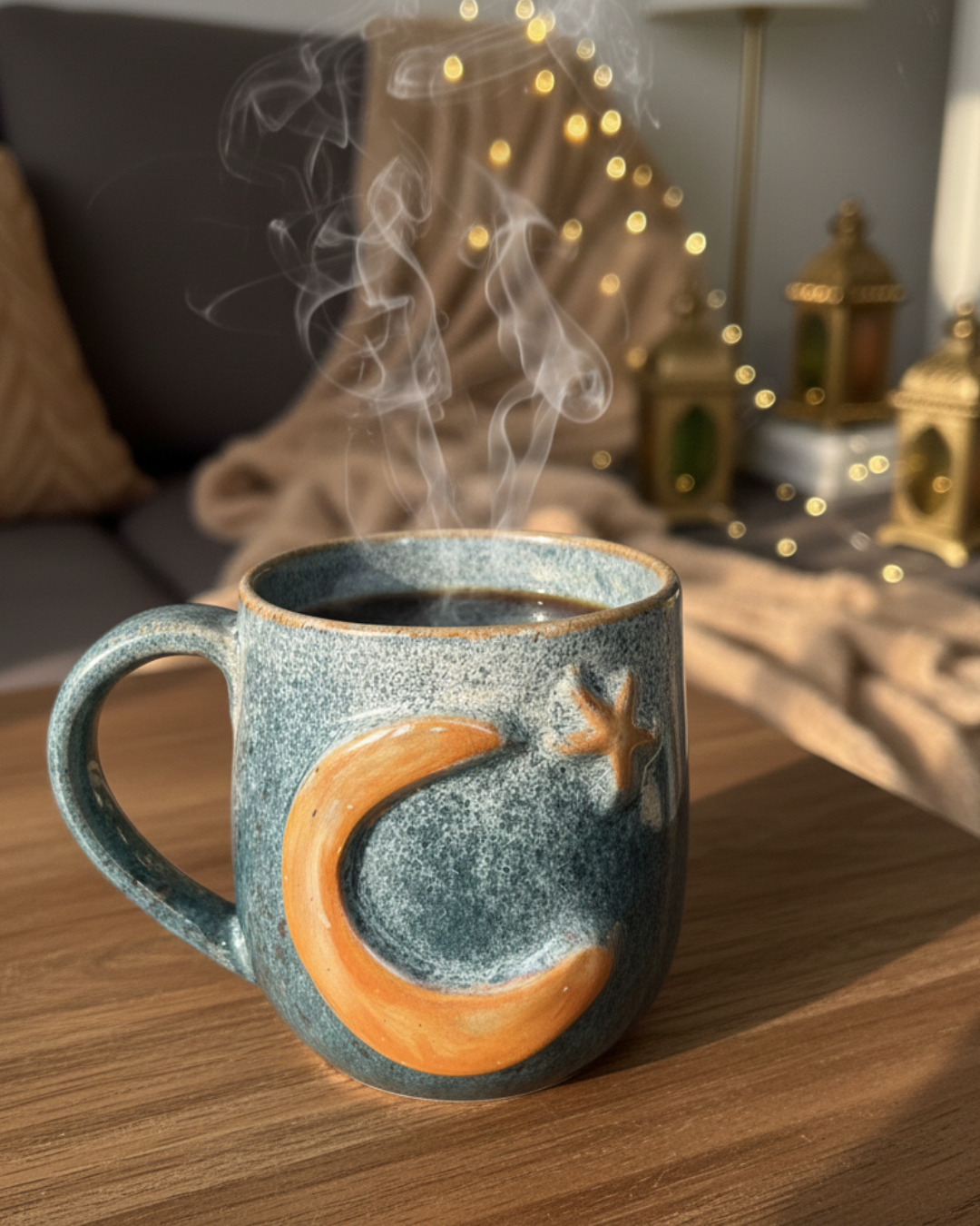 Ramadan Starts Here – Handmade Crescent Pottery Mug 350 ML