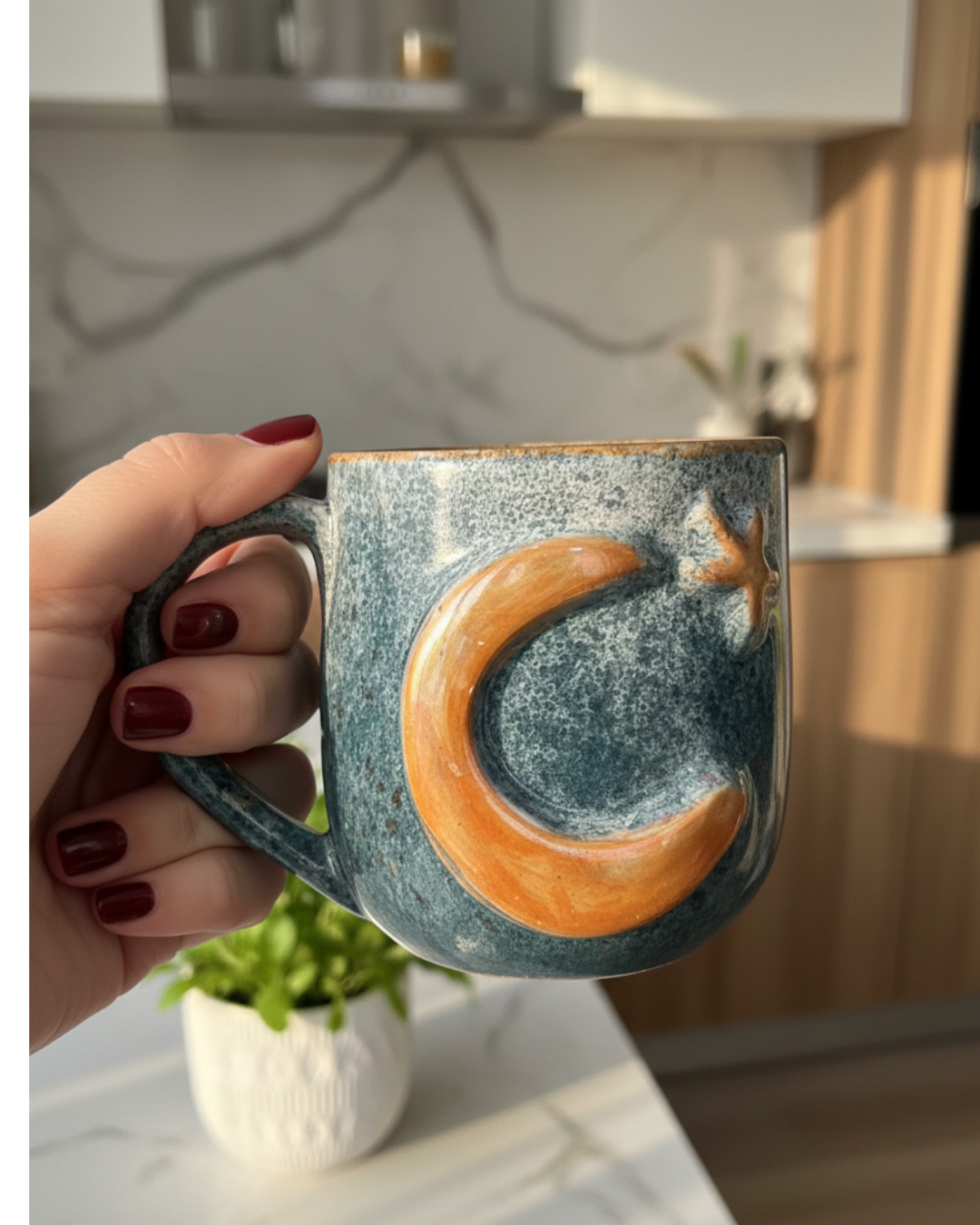 Ramadan Starts Here – Handmade Crescent Pottery Mug 350 ML