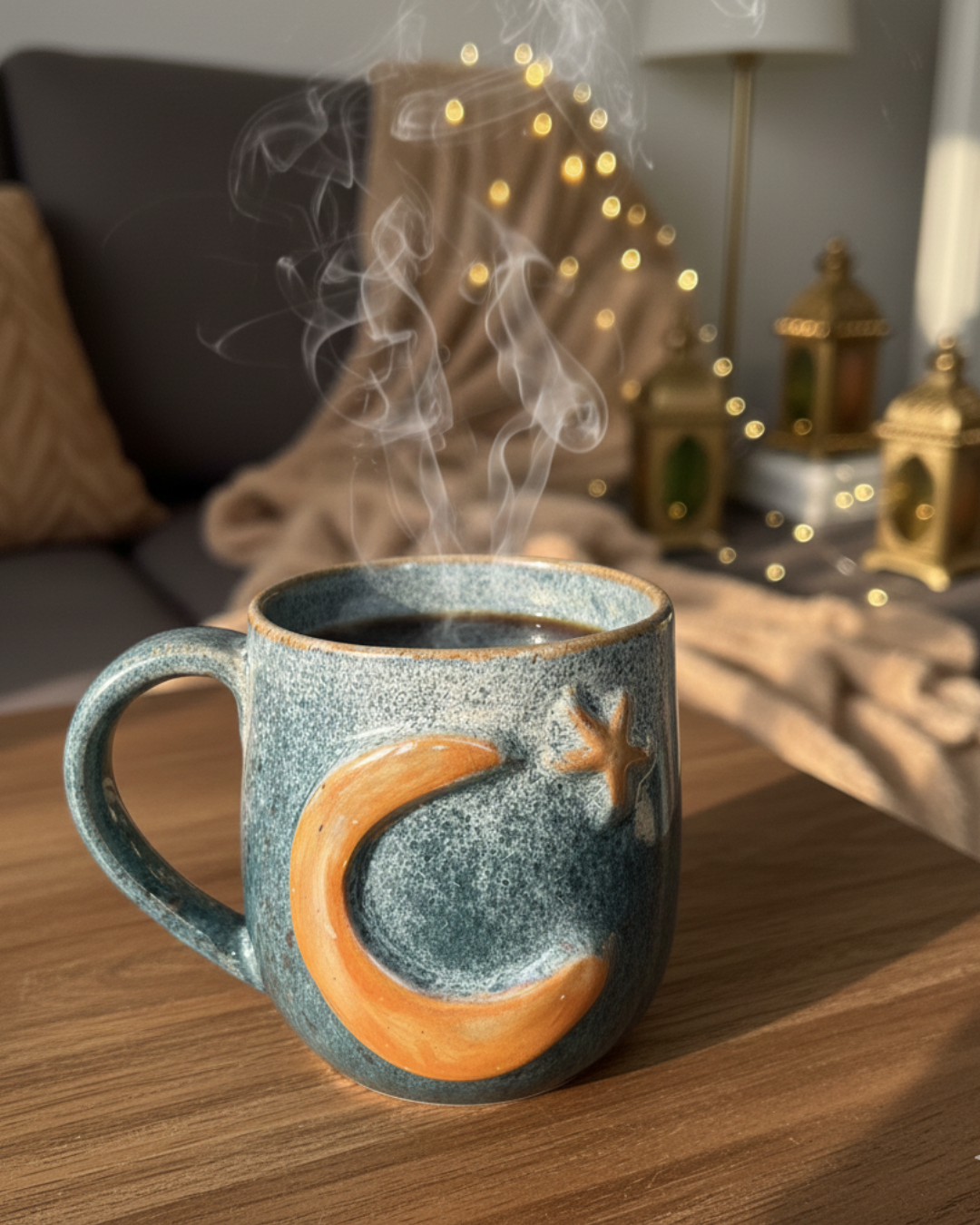 Ramadan Starts Here – Handmade Crescent Pottery Mug 350 ML