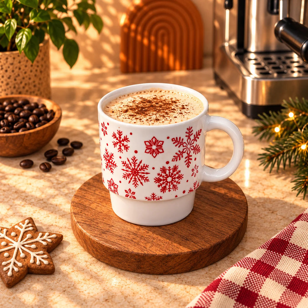 Christmas Snowflakes Mug – White & Red, 350ml