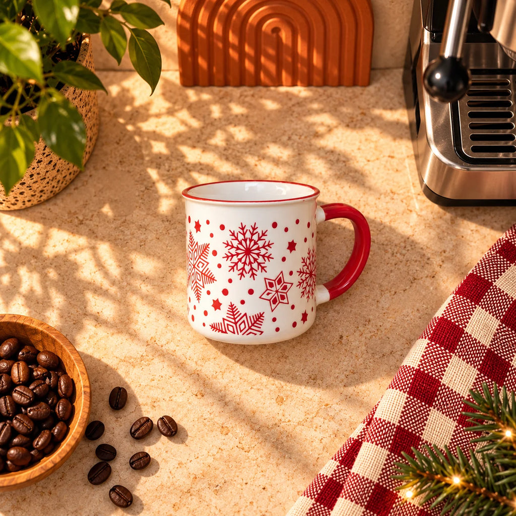 Christmas Snowflakes Mug, White with Red Handle, 300ml – view 4