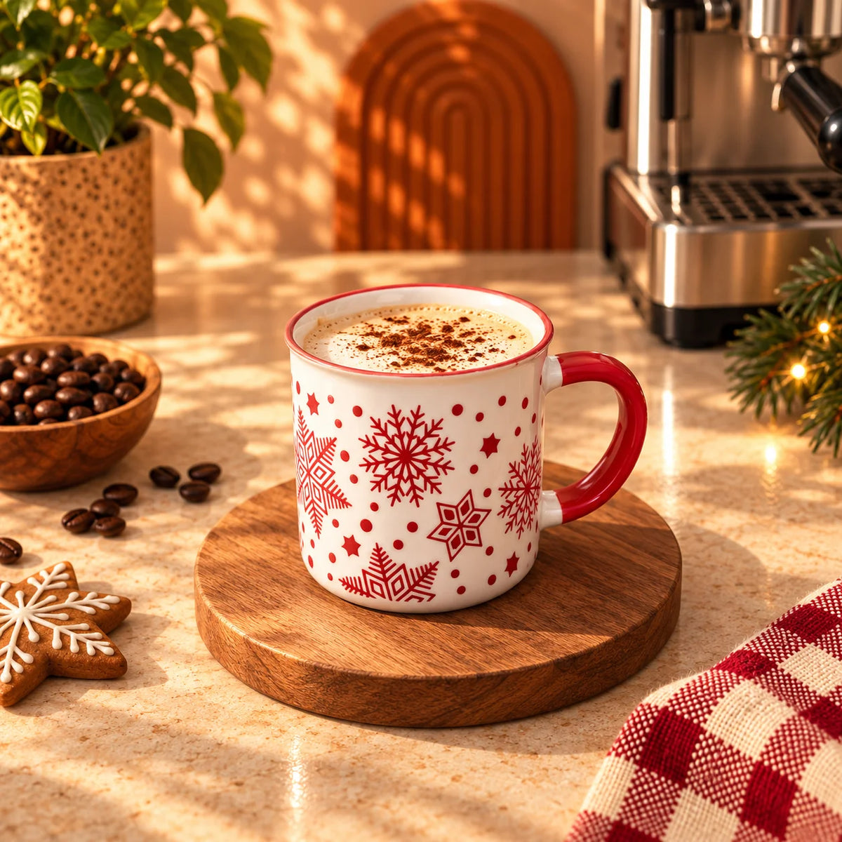Christmas Snowflakes Mug, White with Red Handle, 300ml – view 3