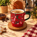 Christmas Holly & Berries Mug – Red with Green Handle, 350ml