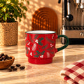 Christmas Holly & Berries Mug – Red with Green Handle, 350ml
