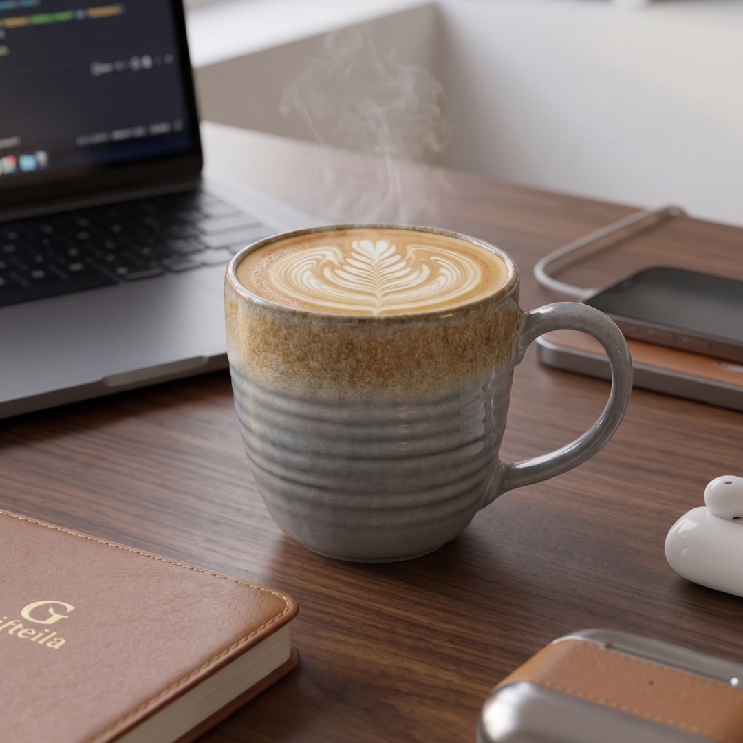 Ribbed Ceramic Coffee Cup (280ml)