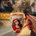 Stylish Girl Ceramic Coffee Mug – Red Handle Aesthetic Cup - Gifteila