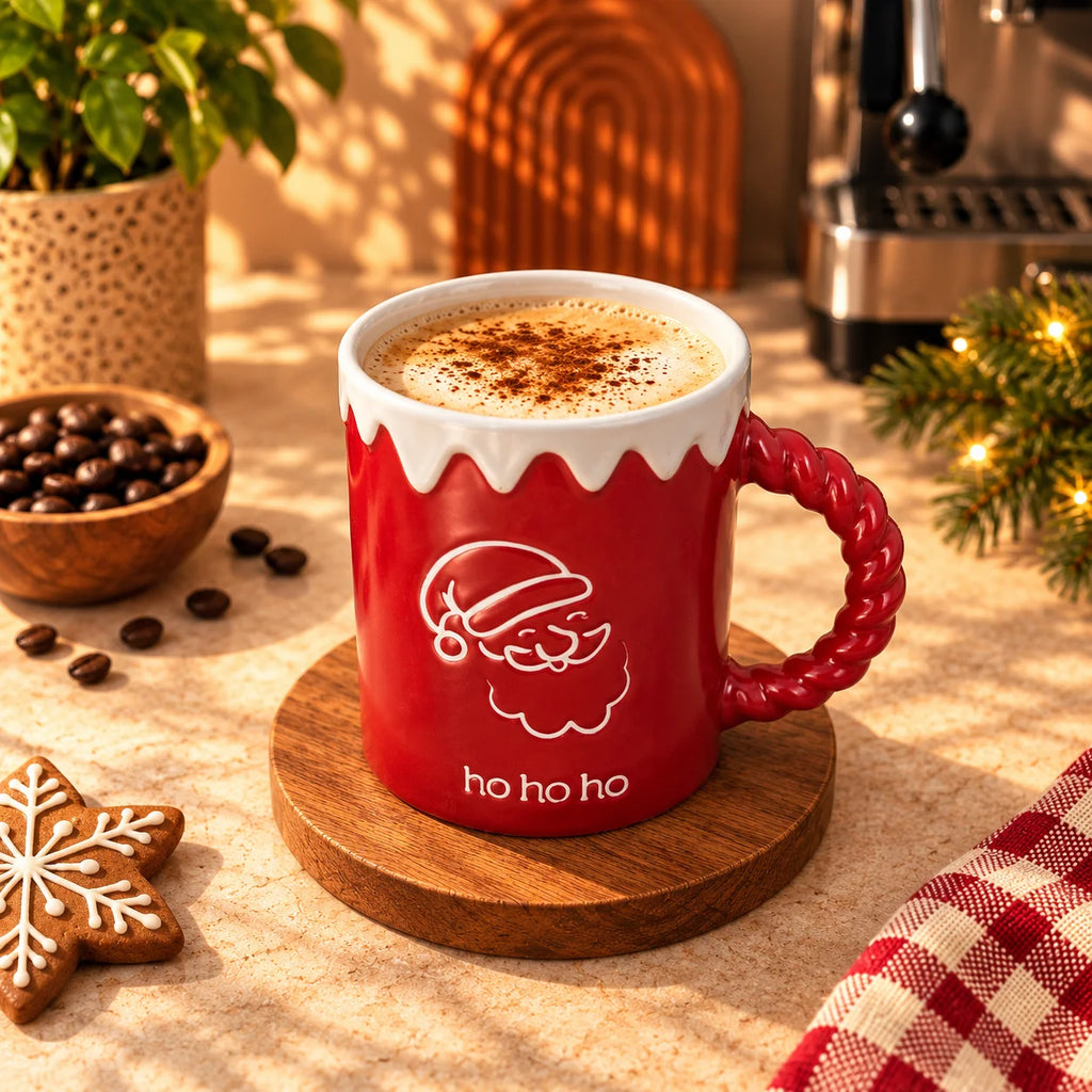 Ho Ho Ho Santa Mug, Red with Twisted Handle, 350ml – view 3