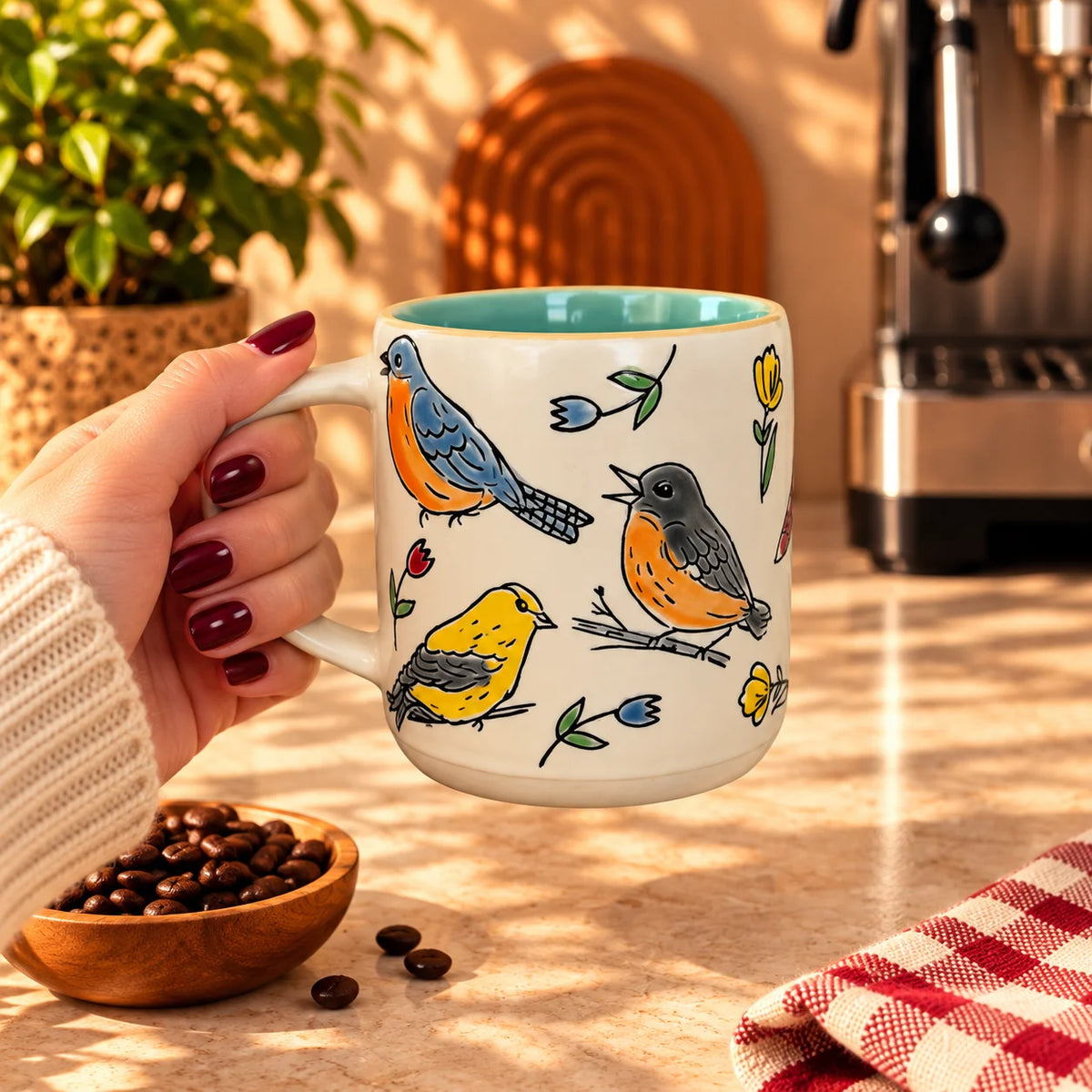 Garden Birds Mug – Cream with Teal Interior, 400ml – view 3