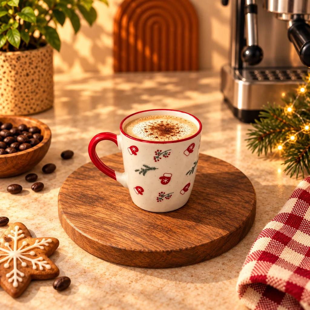 Christmas Mittens & Berries Cup – Cream with Red Handle, 150ml – view 3
