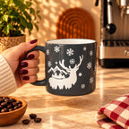 Winter Reindeer Mug, Charcoal Grey & White, 350ml – view 4