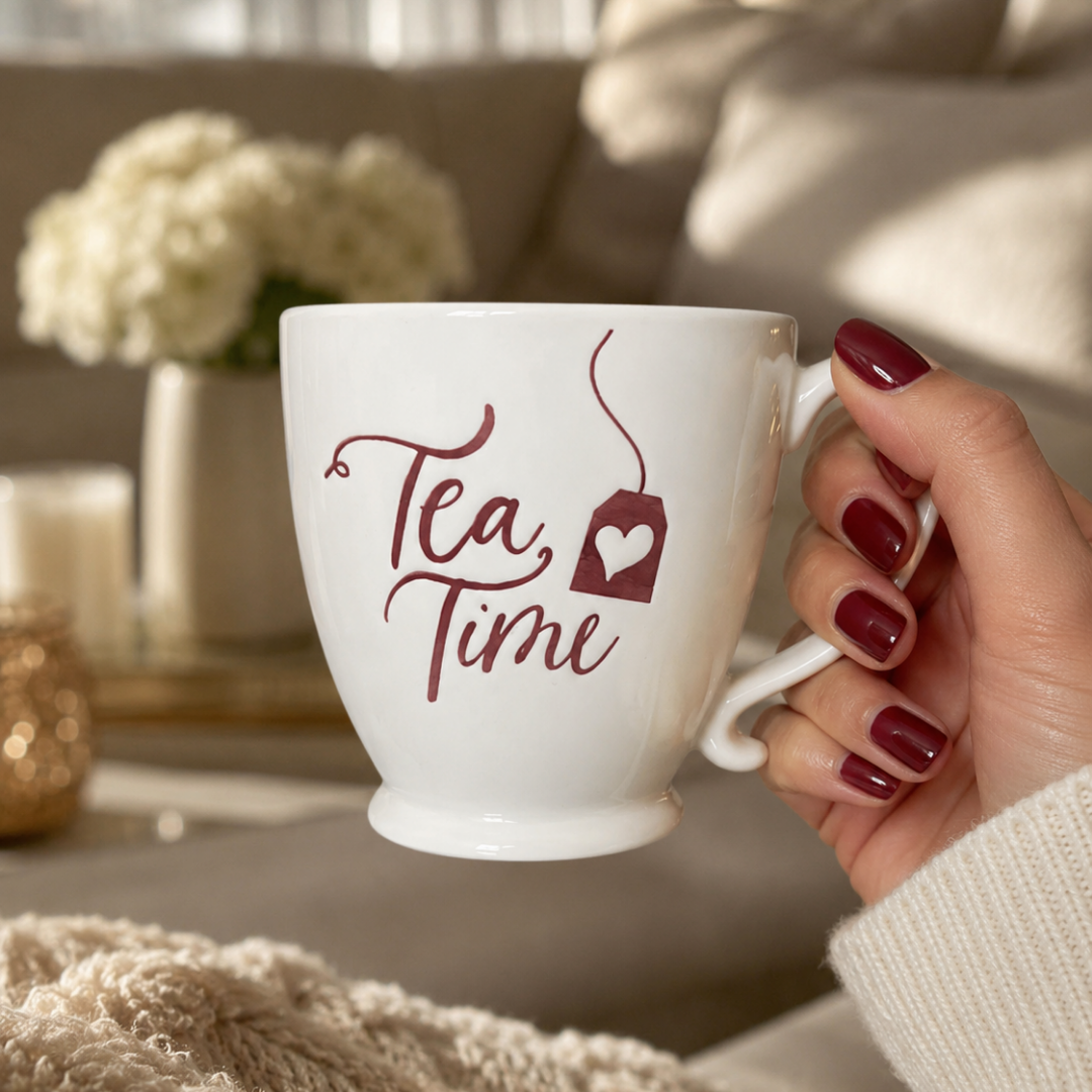 Tea Time White Ceramic Mug 330ml