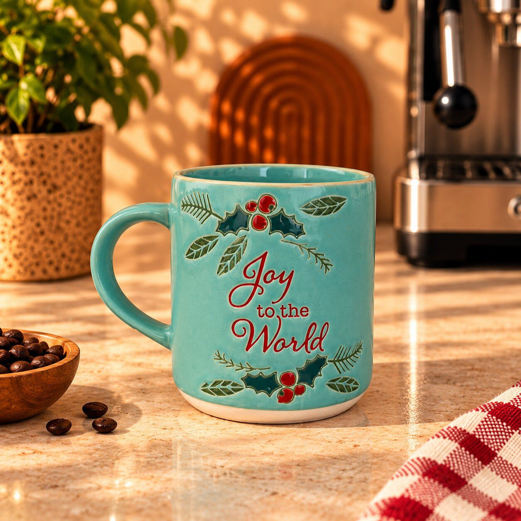 Joy to the World Christmas Mug – Teal with Holly & Berries, 400ml by Gifteila