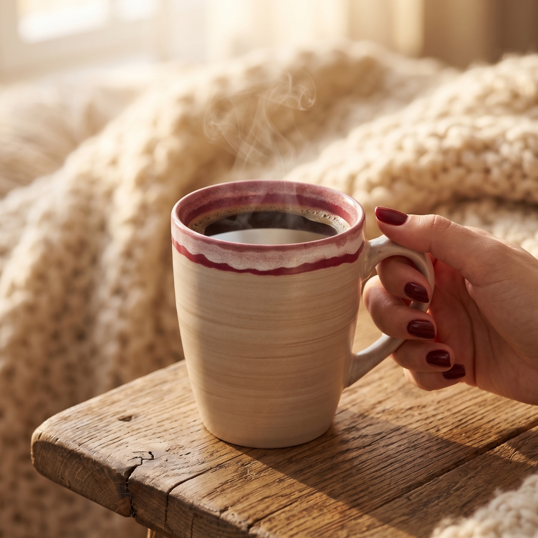 The Artisan Rim Mug (350ml) – Textured Beige & Dusty Rose