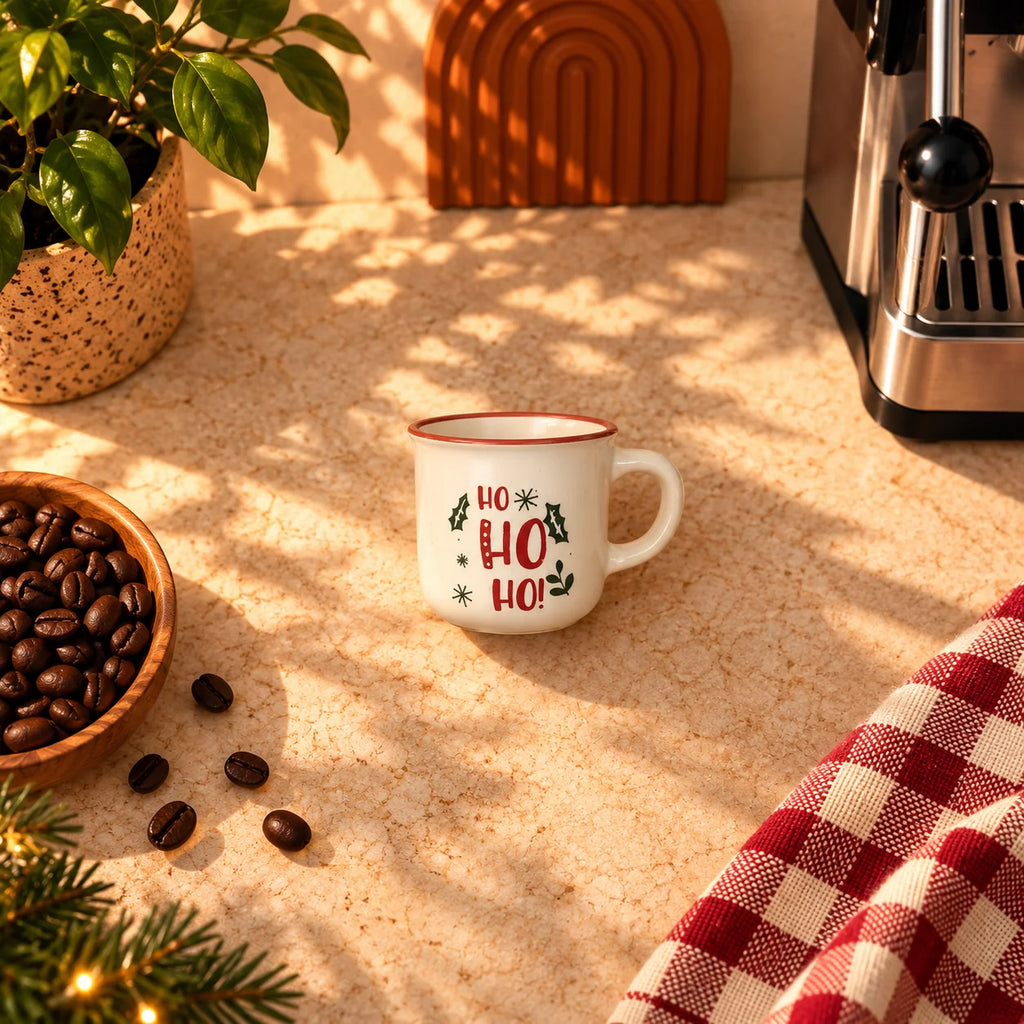 Ho Ho Ho Christmas Espresso Cup – Cream with Red Rim, 120ml – view 3