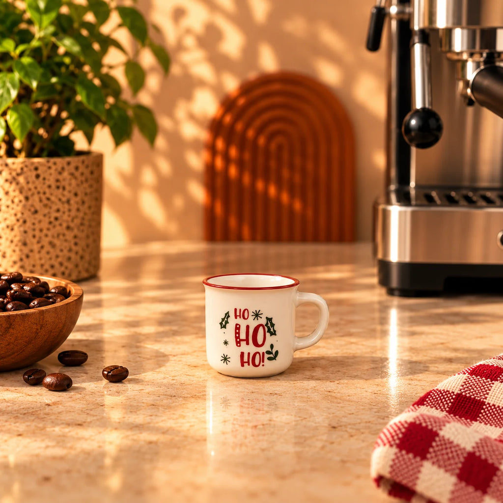 Ho Ho Ho Christmas Espresso Cup – Cream with Red Rim, 120ml – view 2