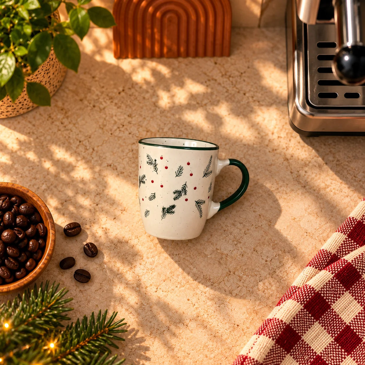 Pine & Berries Cup – Cream with Green Handle, 150ml – view 4
