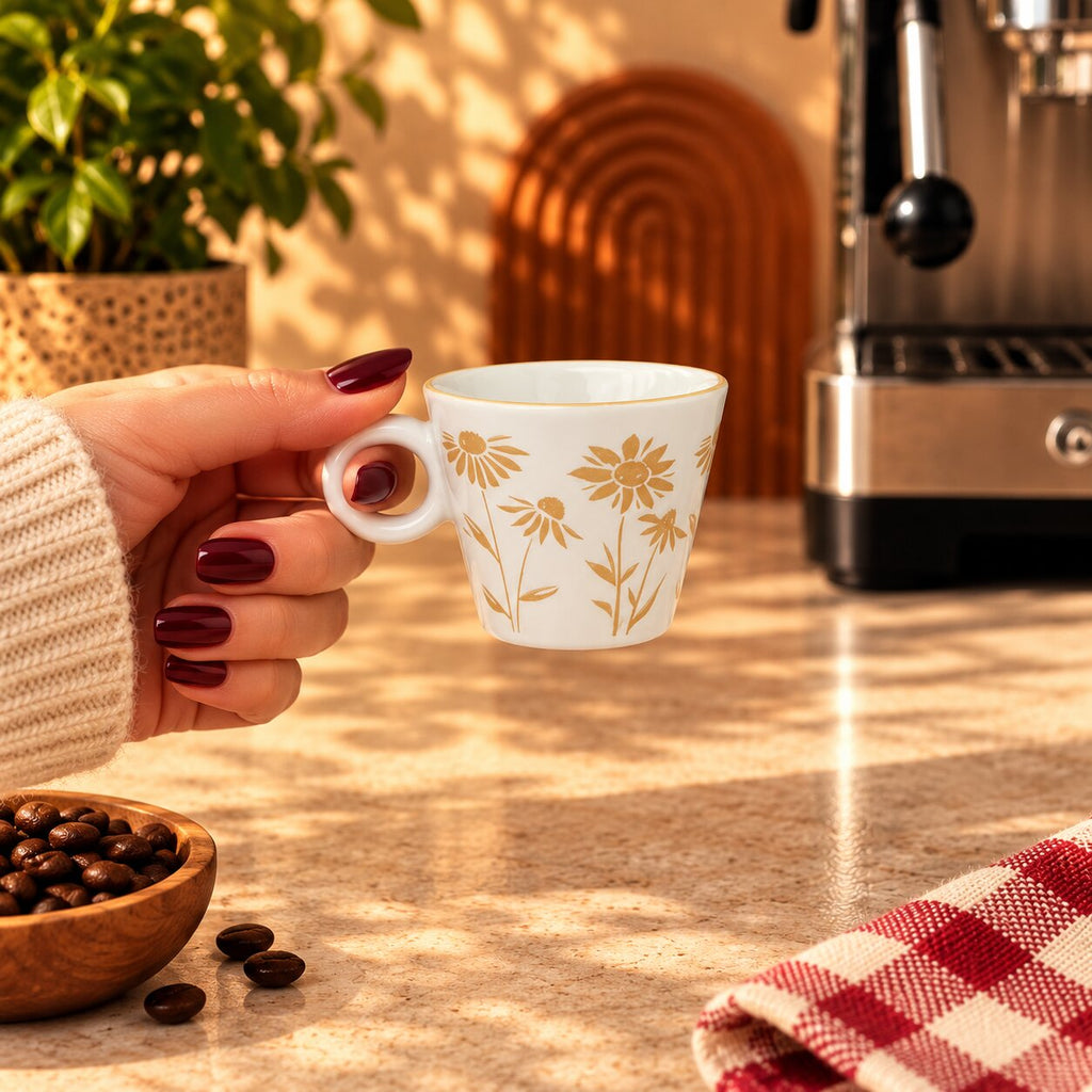 Golden Daisy Espresso Cup – White & Gold, 90ml by Gifteila