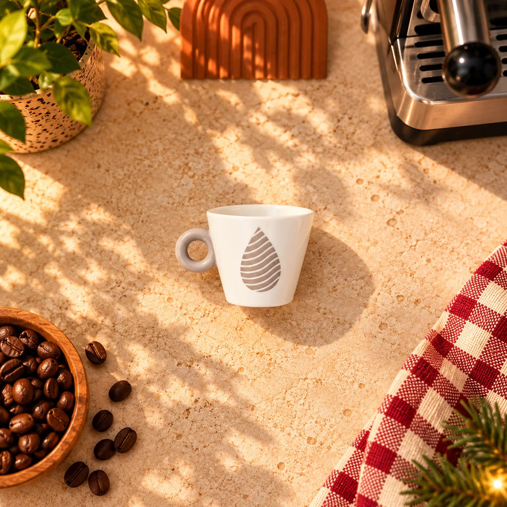 Striped Teardrop Espresso Cup, White & Taupe, 90ml – view 2
