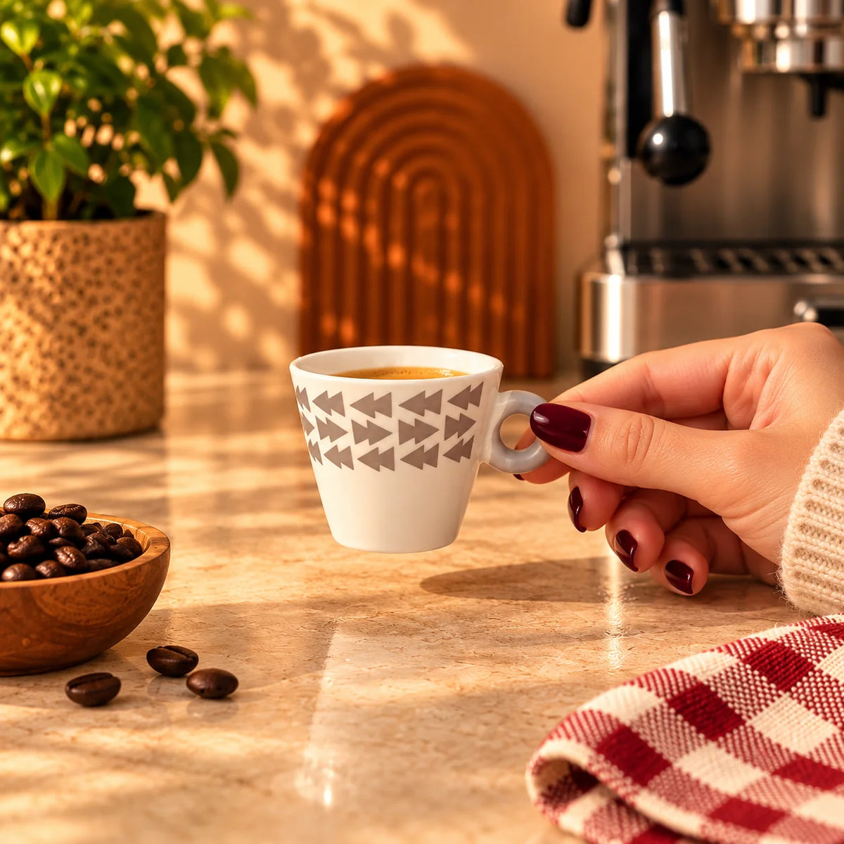 Geometric Trees Espresso Cup, White & Taupe, 90ml – view 2