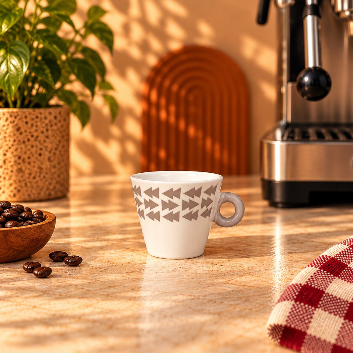 Geometric Trees Espresso Cup, White & Taupe, 90ml by Gifteila