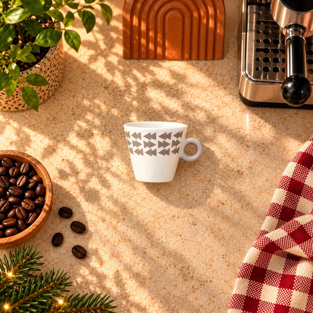 Geometric Trees Espresso Cup, White & Taupe, 90ml – view 4