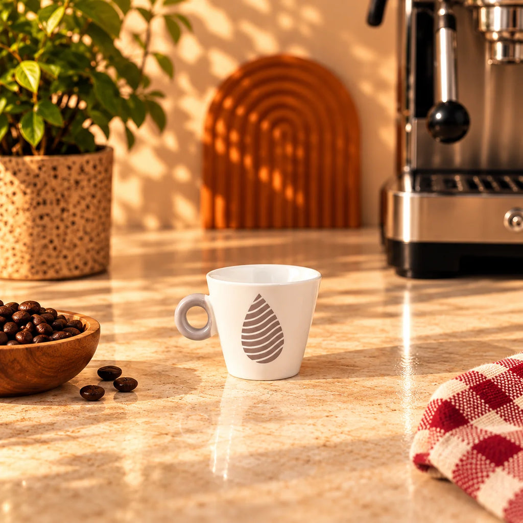 Striped Teardrop Espresso Cup, White & Taupe, 90ml – view 4