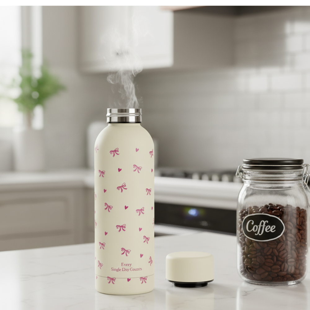 Creamy Bow Stainless Steel Bottle - Premium Insulated Water Bottle
