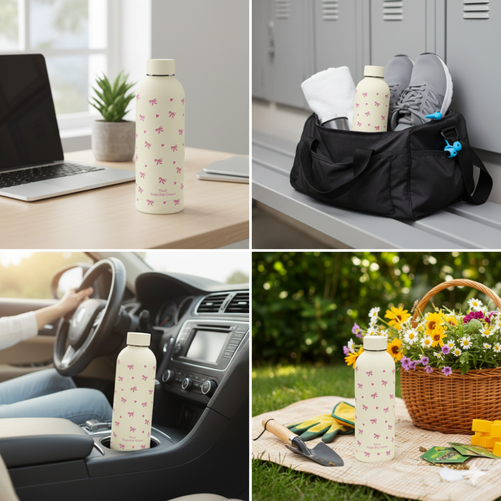 Creamy Bow Stainless Steel Bottle - Premium Insulated Water Bottle