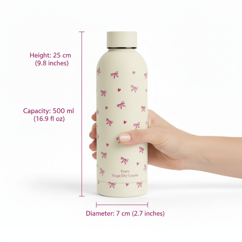 Creamy Bow Stainless Steel Bottle - Premium Insulated Water Bottle