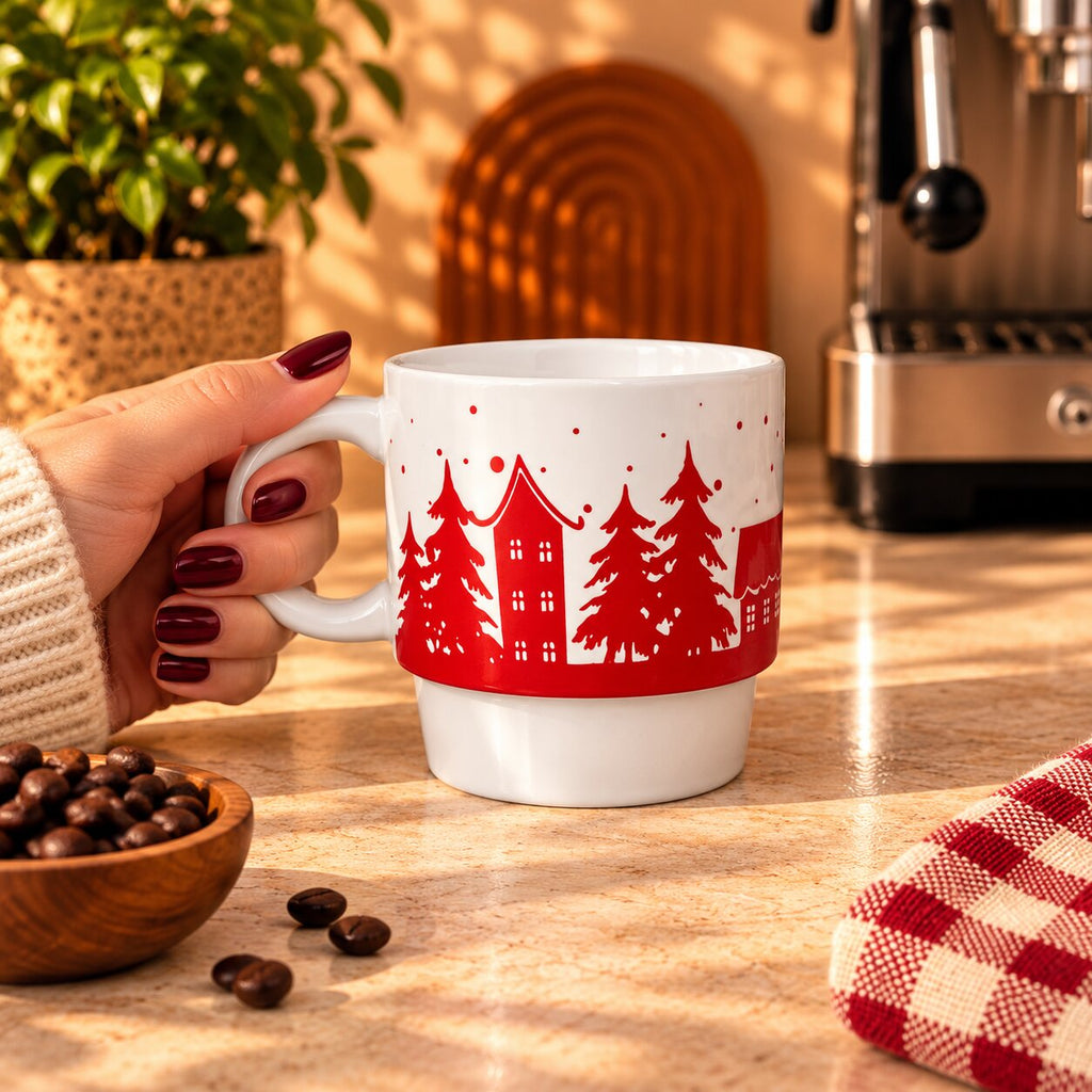 Christmas Village Mug, Red & White, 350ml by Gifteila