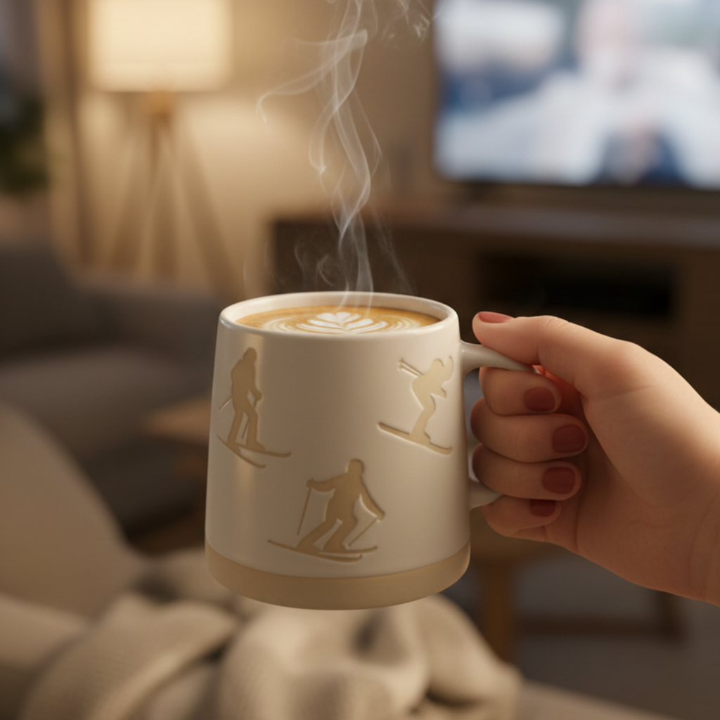 White Ski Silhouette Mug – 350 ml Winter Edition - Gifteila