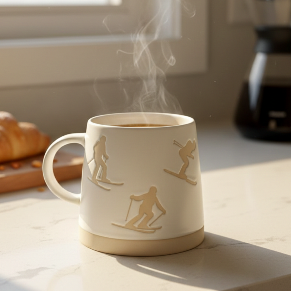 White Ski Silhouette Mug – 350 ml Winter Edition - Gifteila