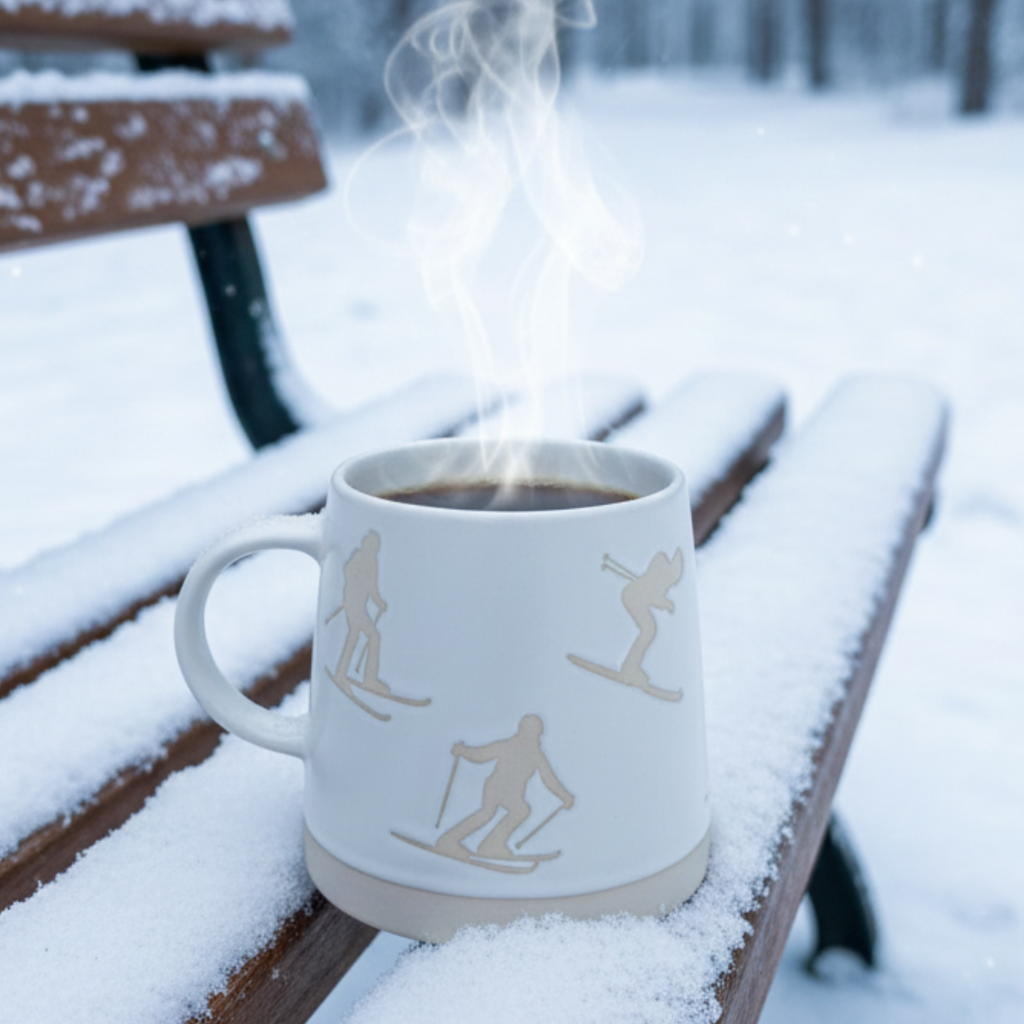 White Ski Silhouette Mug – 350 ml Winter Edition - Gifteila