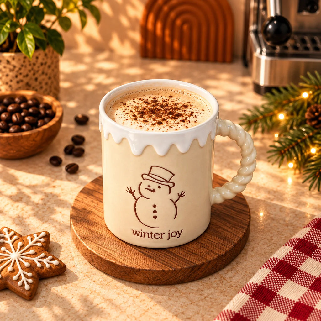 Christmas Winter Joy Snowman Mug, Cream with Twisted Handle, 350ml – view 4
