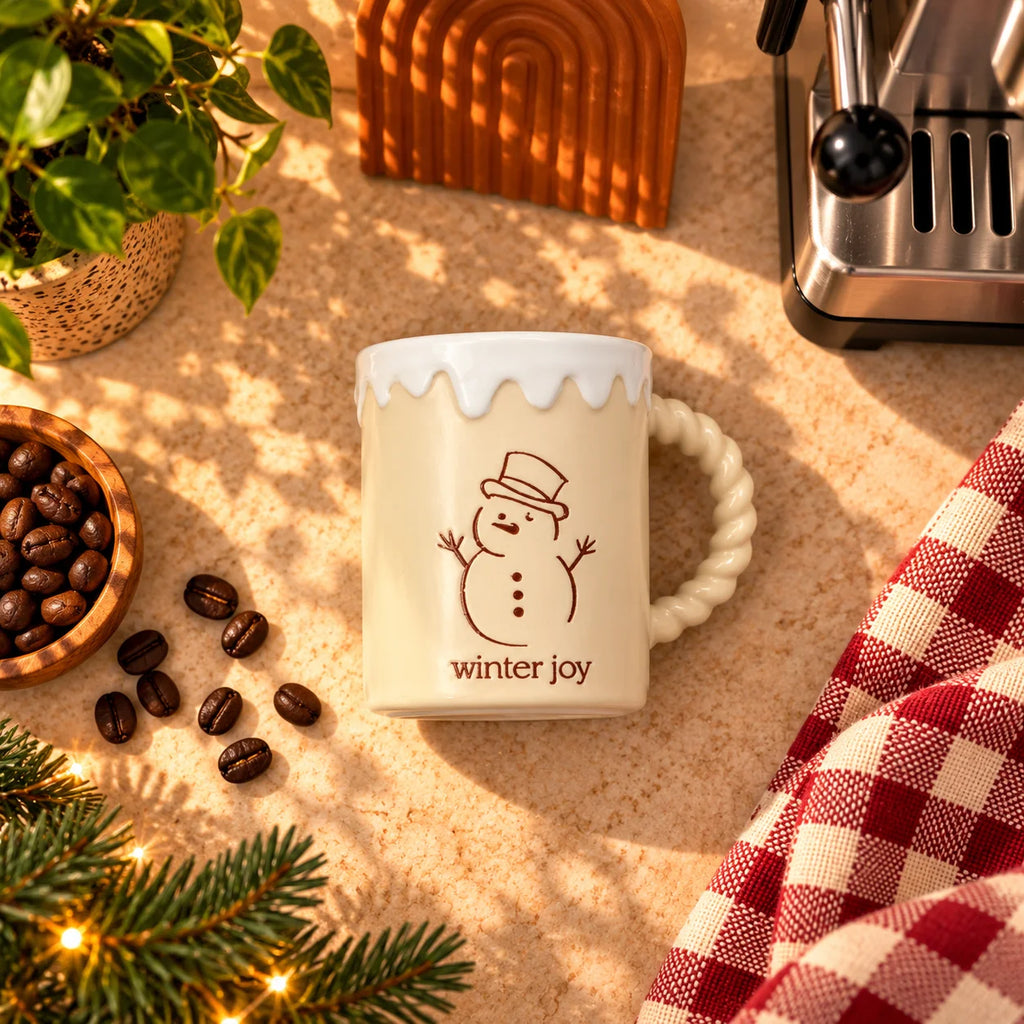 Christmas Winter Joy Snowman Mug, Cream with Twisted Handle, 350ml – view 3