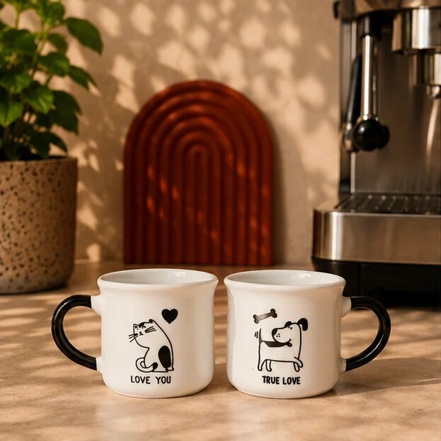 Cat & Dog Couple Mug Bundle 90ml