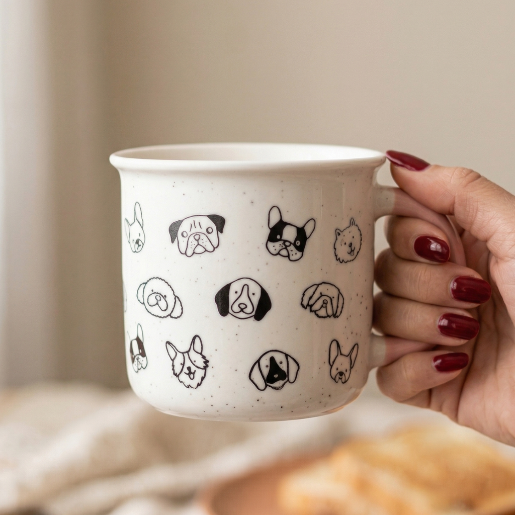 Dog Faces Coffee Mug 310ml with Pink Handle - Perfect Gift for Dog Lovers