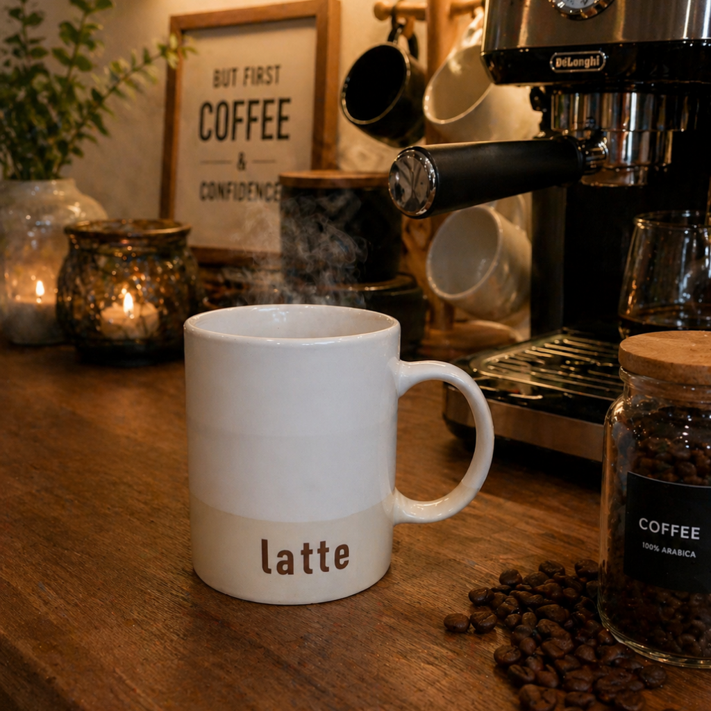 Beige Latte Ceramic Mug 440ml – Minimal Coffee Design