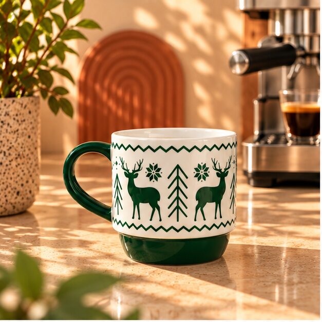 Nordic Reindeer Christmas Mug – 310ml - ceramic mug gift by Gifteila