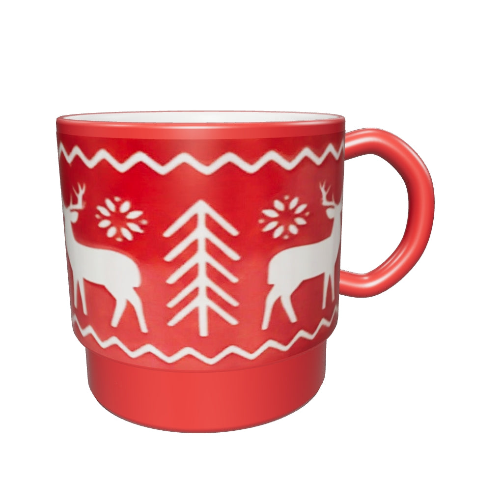 3D view – Red Reindeer Mug, 9 cm wide × 9 cm high