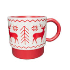 3D view – Red & White Reindeer Mug, 9 cm wide × 9 cm high