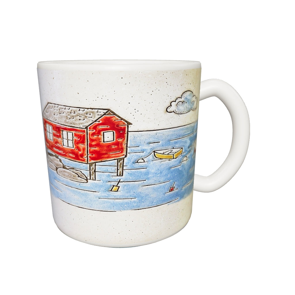 3D view – Seaside Harbor Ceramic Mug, 9 cm wide × 10 cm high