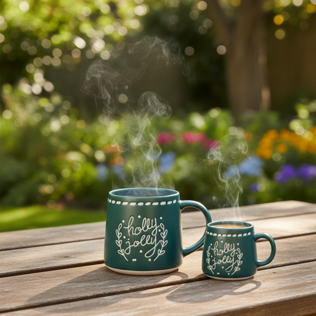 Handmade Holly Jolly Mug Set - Festive Ceramic Drinkware Collection