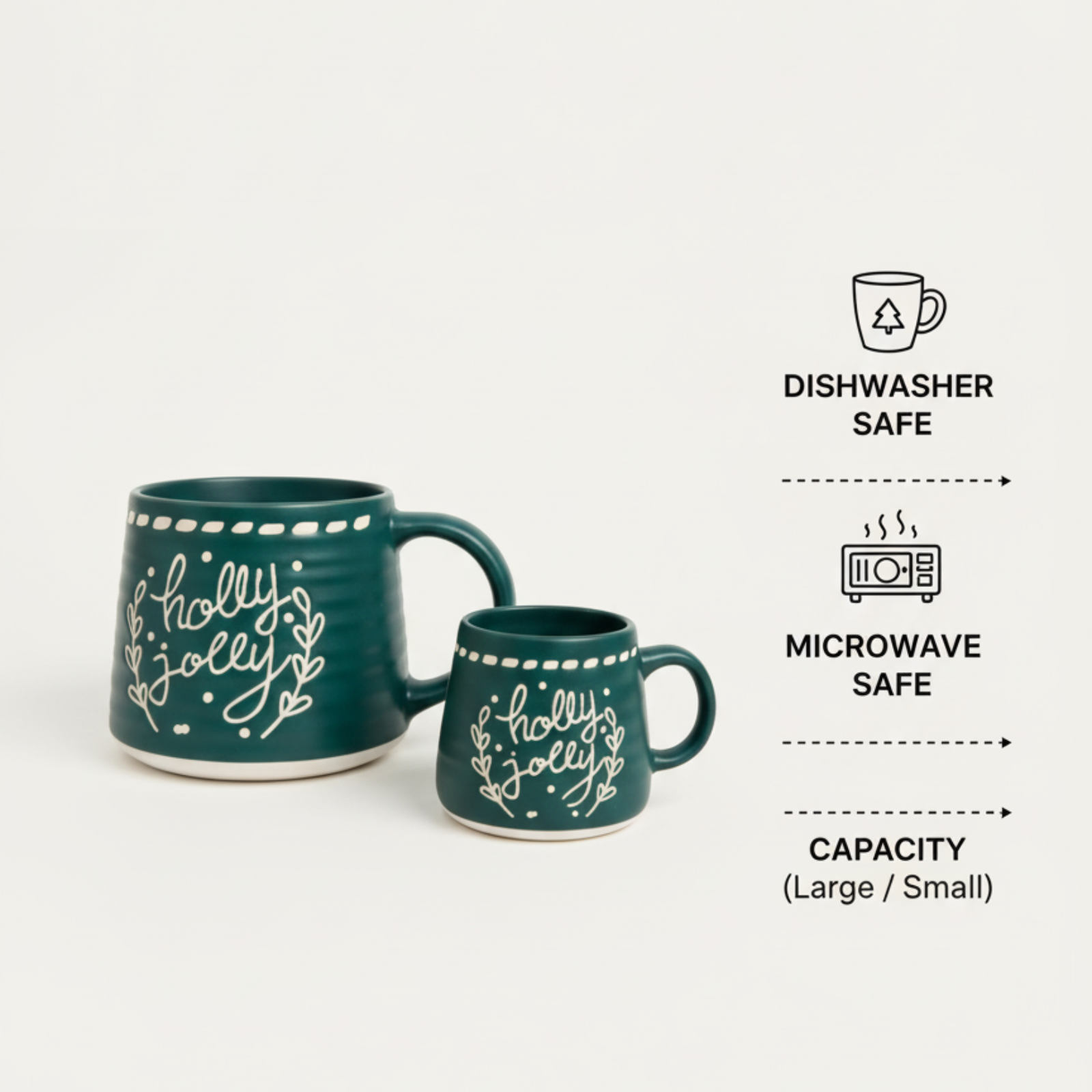 Handmade Holly Jolly Mug Set - Festive Ceramic Drinkware Collection